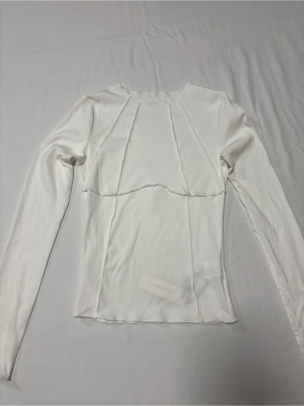 Commense White Long Sleeve Seam-Panel Tee